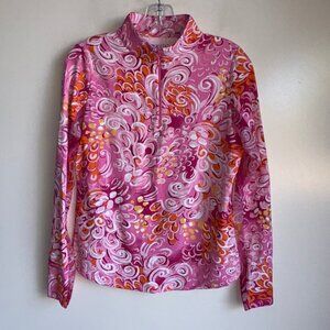 IBKUL 1/4 Zip Mock Neck Golf Top Size Small Pink Abstract Long Sleeve